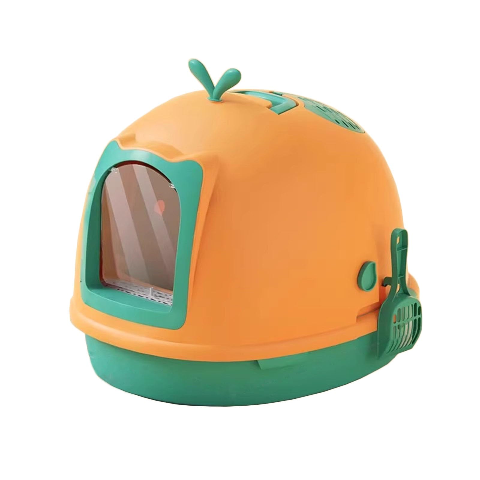 SDGBCXD cat litter tray, Cat Litter Tray, Box with Lid, Covered Top Entry Kitten Pan for Small and Medium Cats(Parent,Orange)