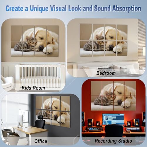 8 Paquetes de Paneles Acústicos Artísticos Autoadhesivos Amarillo Diseño Labrador, Gato Atigrado, Sofá, Paneles Decorativos para Pared, Absorbentes de Sonido 48"x32" para Oficina, Casa, Estudio miniatura 7