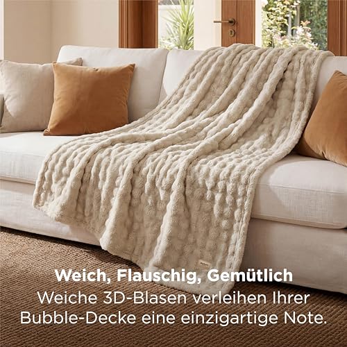BEDSURE Kuscheldecke Flauschig Bubble Decke - Beige, 130x170 cm – Ansicht 3