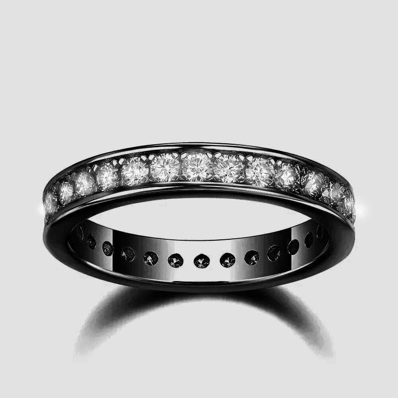 ENDLESSNESS & ETERNITY Black Full Eternity Simulated Diamond Stackable Wedding Band CZ for Women