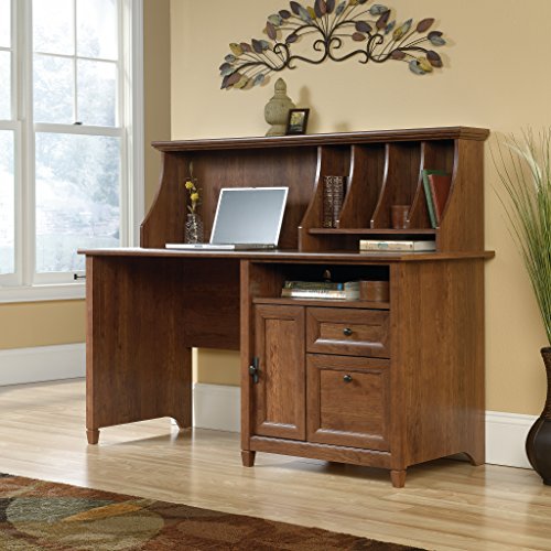 Sauder Edge Water Computer Desk With Hutch, Auburn Cherry finish