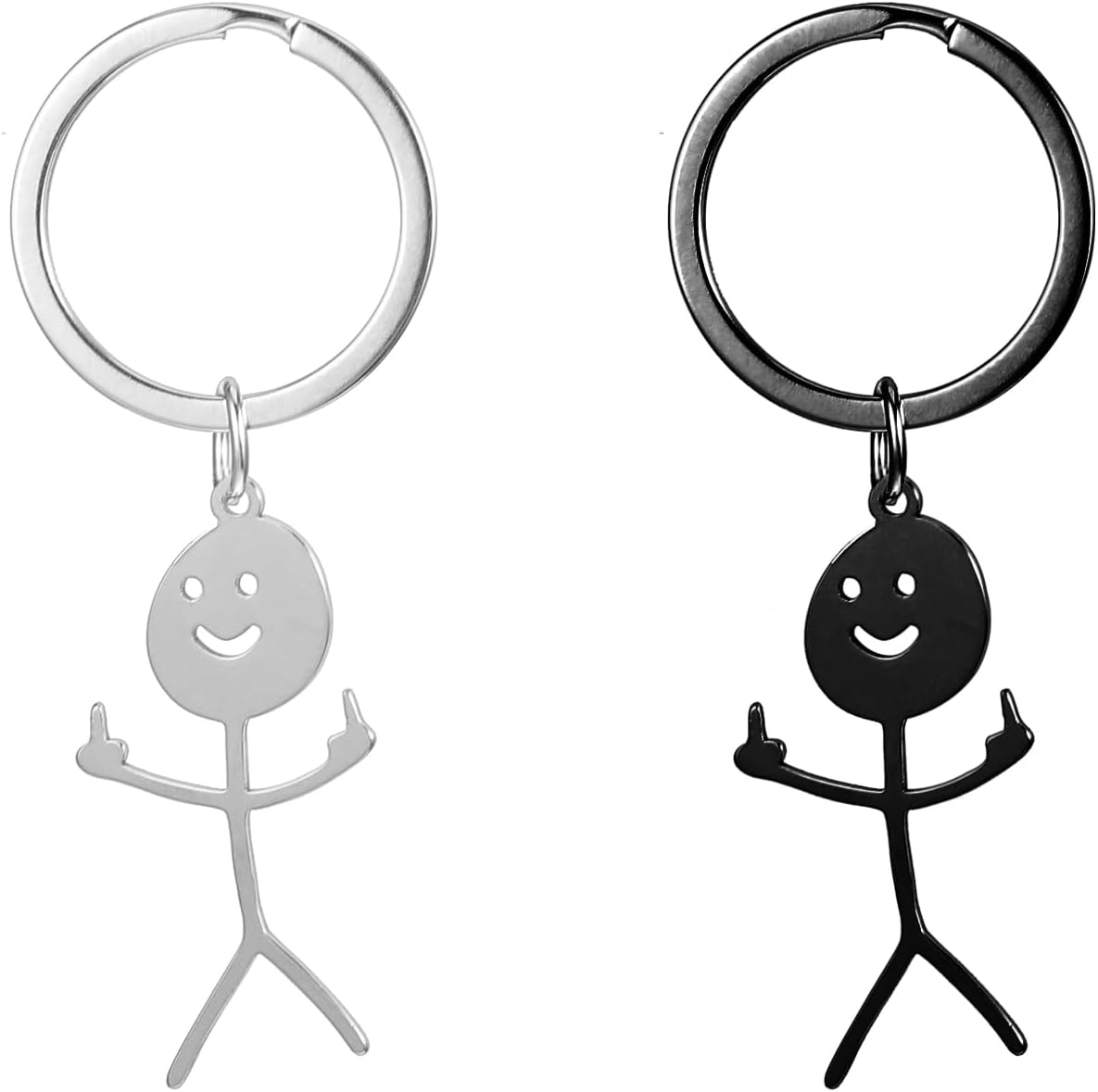Nogeqi 2PCS Funny Middle Finger Keychains - Matching Couples Gifts for BF GF Best Friends, Durable Stainless Steel