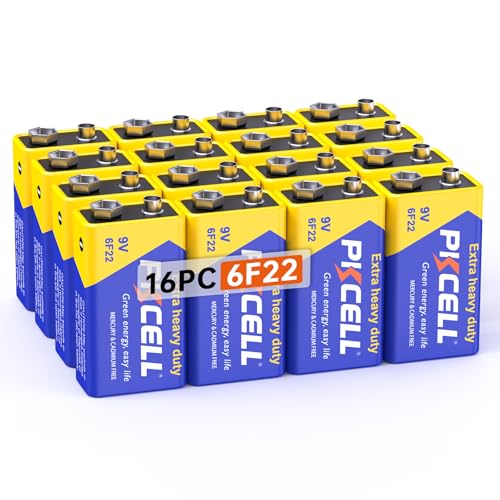 Image of PKCELL 9V Batteries, 9 Volt Batteries Carbon Zinc, 9V Battery for Smoke Detector, Alarms, 6F22 Square Battery (16PCS)