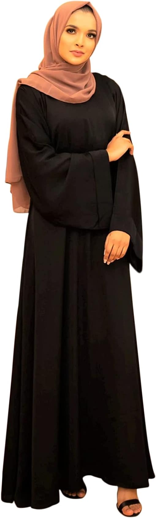 women muslim abaya long sleeve simple basic plus size solid colour abaya dress
