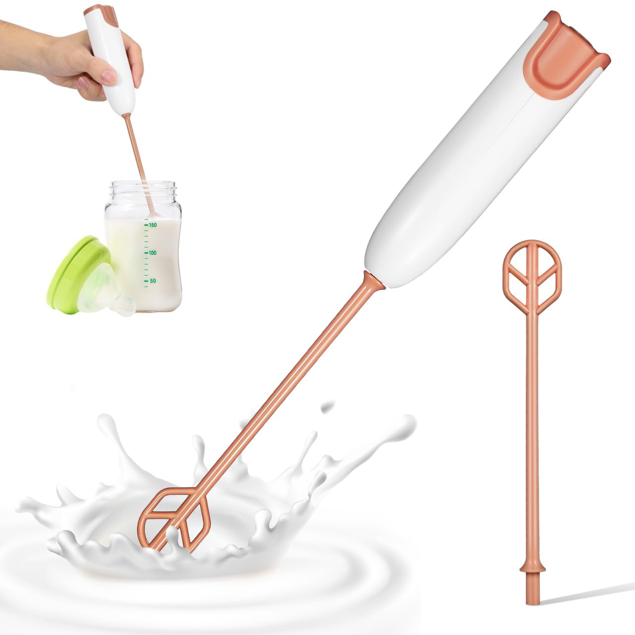 MAGICLULU Handheld Electric Mixer with 2 Stirring Sticks, Portable Infant Milk Powder Stirrer in Warm White for Baby Bottles and Coffee, Extended Wand (Batteries Not Included)
