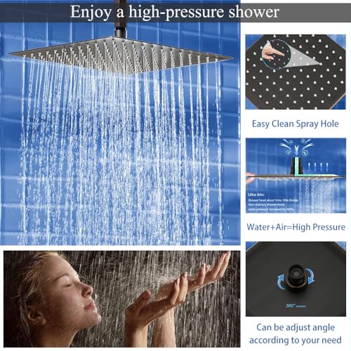 Juego de grifería para ducha en bronce cepillado, sistema de ducha con válvula de derivación tipo perilla, ducha de mano de alta presión, cabezal de ducha de techo cuadrado de 10 pulgadas y cabezal de ducha de pared de 6 pulgadas miniatura 4