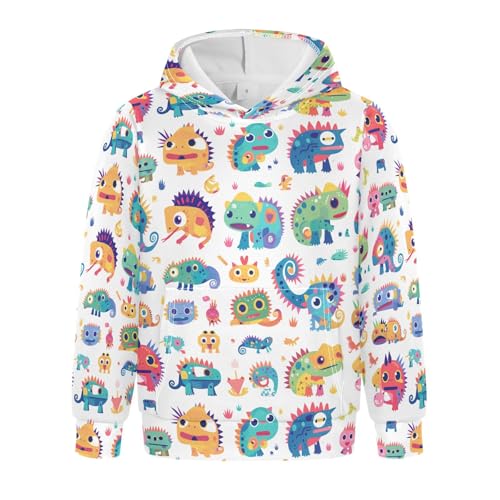 Chameleon Cute Cartoon Kids Colorful Unisex Kids Sweatshirts Sweater Fashion Active Hoodie with Kangaroo Pocket
