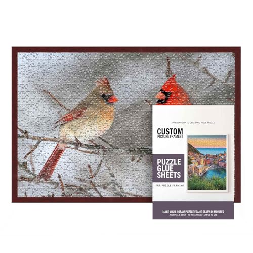 26.5x38.5 Dark Brown Solid Wood Picture Frame Set with Peel & Stick Puzzle Glue Sheets | Interior Depth 0.5 Inches | Dark Brown Puzzle Frame with UV Acrylic Foam Backing & Hanging Hardware