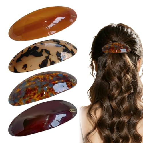 4 pezzi fermagli ovali per capelli in acetato, grandi fermagli per capelli francesi per donne ragazze con capelli spessi