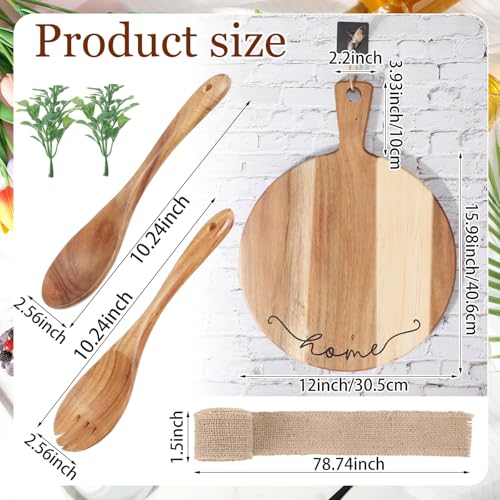 Tabla de cortar redonda de madera con accesorios 6 pcs miniatura 2