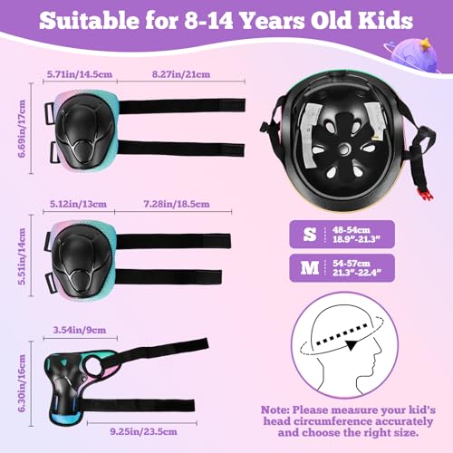 Image of Kids Bike Helmet Set Adjustable for Children, Boys, Girls and Teenagers Aged 3-14 Years Includes Elbow, Knee, Wrist Guards Children's Helmet Protection Set for Bikes SkateboardsRollerskates