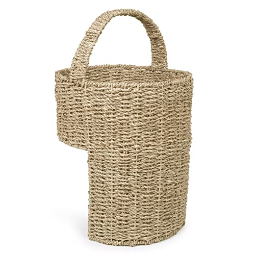 Woodluv Seagrass Stair Basket/Step Storage Basket with Handle Large Natural