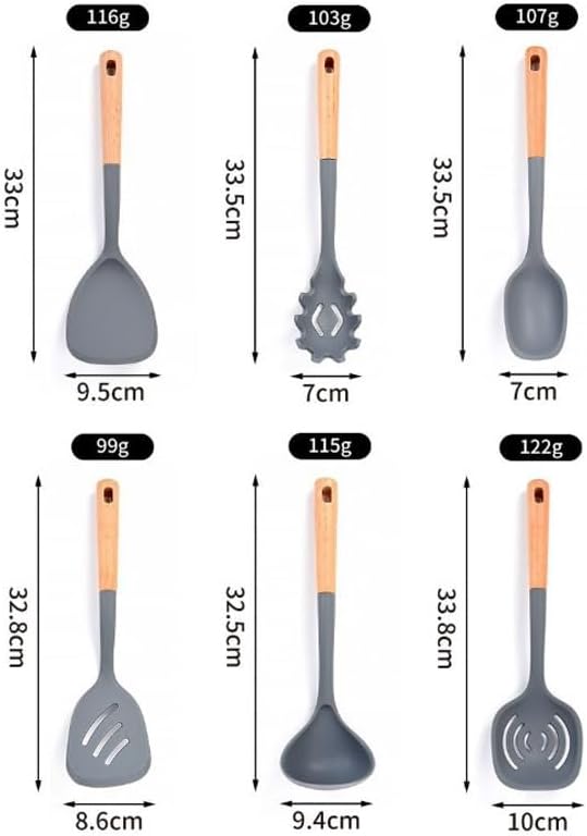Wooden Handle Silicone Kitchenware Household Cooking Spatula Soup Spoon Tool Set