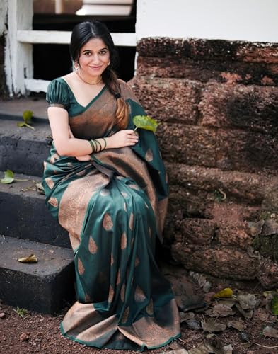 Image of SIRIL Women's Banarasi Kanjivaram Soft Silk Jacquard Saree with Unstitched Blouse Piece