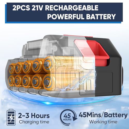 21V 38Bar High Pressure Cordless Pressure Washer, 5L/Min Portable Pressure Washer With Battery, 5M Hose 6-In-1 Adjustable Nozzle, Pressure Cleaner For Car Floor Garden Cleaning Watering (2 Batteries) - 4