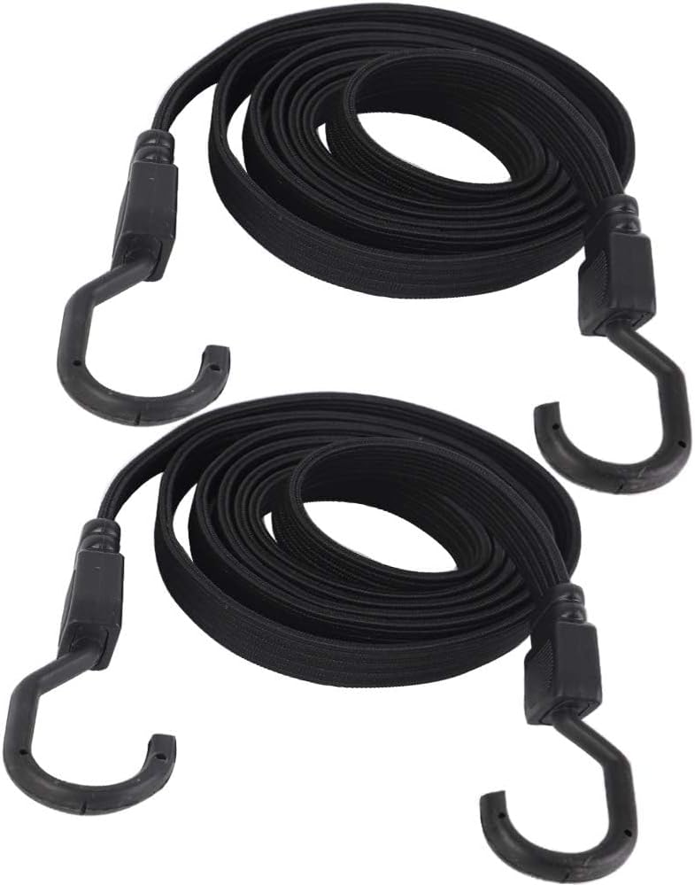 XSTRAP STANDARD 2PK 77 Inch Flat Bungee Cord Heavy Duty Adjustable Long Straps with Hooks for Hand Truck, Camping, Motorcycle, Cars, Bikes, Luggage Rack (Black)