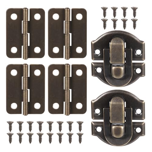 Antique Bronze Hinges & Latches Kit for Wooden Box, Zinc Alloy Decorative Hardware for Jewelry Box, Small Cabinet, Craft Projects with Matching Screws