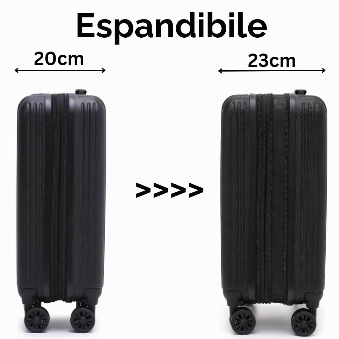 Cruisair Valigia 55 x 40 x 20 cm Ryanair espandibile 55 x 40 x 23 cm Wizzair Bagaglio a mano Lufthansa Bagaglio SAS Vueling Transavia Iberia Airlines (Nero, 55x40x23cm)