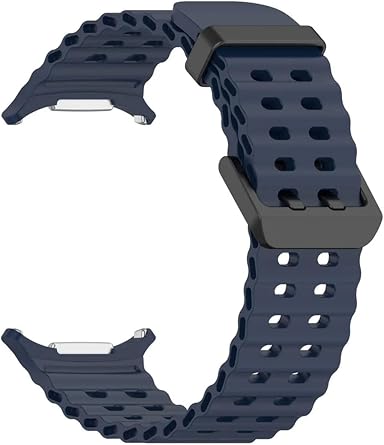 Samsung Galaxy Watch 7 Ultra 47mm ile Uyumlu Kordon Dalgal  Delikli Metal Tokal  Silikon Kay