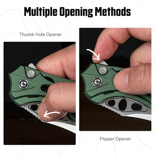 Image of CIVIVI Biophase Pocket Folding Knife for Men, 3.48 inch Nitro-V Blade Aluminum Handle, Lightweight Skeletonized Flipper Knife for Tactical Survival C23083-1 (Green)