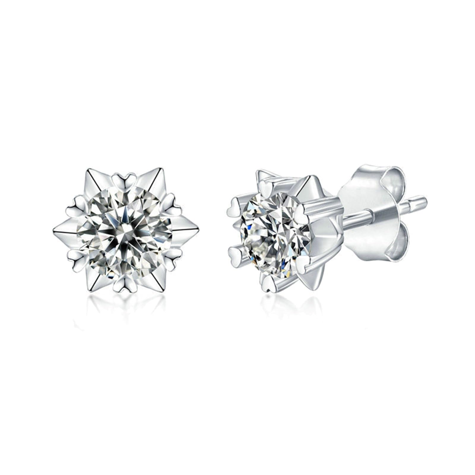 Kolczyki sztyfty białe złoto 750 585 375 damskie kolczyki damskie proste płatki śniegu z okrągłym Moissanite 1 ct kolczyki na sztyfcie prawdziwa biżuteria na wesele dla panny młodej, białe