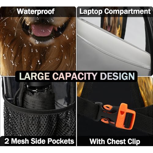 Funny Floral Dog Clear Backpack, Stadium Backpack for Women Men Adult Concert Festival Work Daily Travel3
