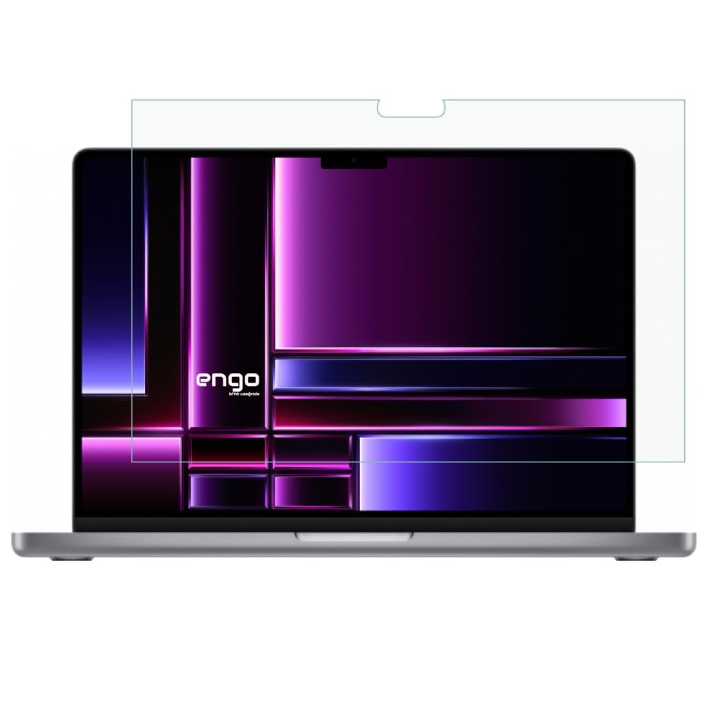 Engo Apple Macbook Pro M2 Pro 14.2 İnç İle Uyumlu Ekran Koruyucu Notebook, 9H Temperli Kırılmaz Esnek Nano Cam, Çizilmeye Ve Darbeye Dayanıklı Laptop Koruma, HD Şeffaf (2023) 16:10