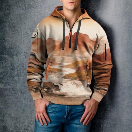Sudadera con capucha hombre marrón L estampada de manga larga 2