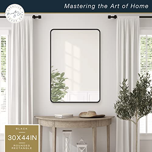 Image of MCS Master & Co. Metal Rectangle Mirror, 30x44, Black | Modern Metal Rectangle Mirror With Rounded Corners, Minimalist Home Decor For Living Room, Bedroom, Or Bathroom, 30x44, Black