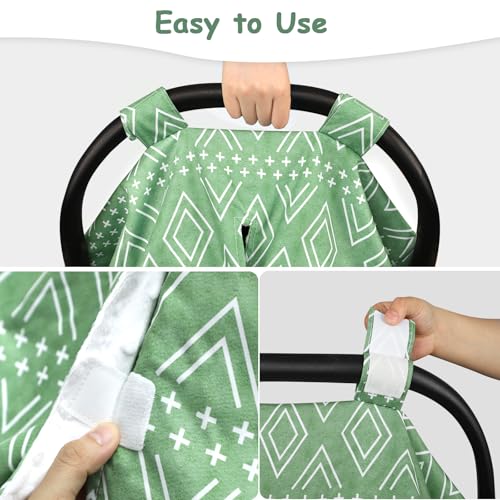 Image of TANOFAR Baby Carseat Canopy, Peekaboo Opening Car Seat Canopy for Babies, Soft and Breathable Infant Carrier Canopy, Multi-use Baby Carrier, Stroller, Nursing Cover, Minky Blanket, Green
