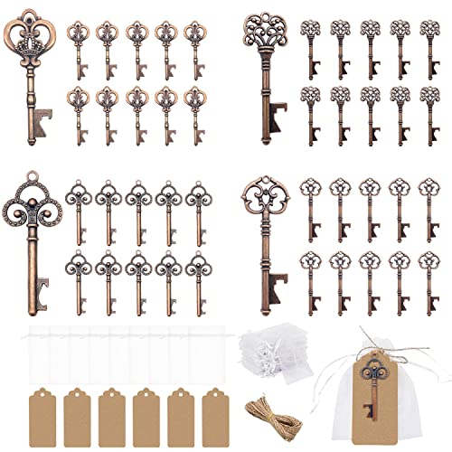 40pcs Boda Bautizo Abrebotellas Retro, Bolsa Transparente, Etiqueta de Regalo, Abrebotellas de Cerveza de Boda (Cobre)
