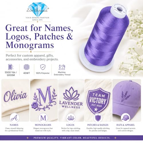 Image of Simthread 5000M 40WT Polyester Embroidery Thread, Light Grape S097 | 5000M 40WT polyester thread feeds smoothly for machine embroidery, monograms, logos, patches and quilting.