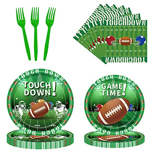 120 Pcs American Football Party Supplies Bundle Paper Plates Napkins Footballs Party Birthday Decorations For Kids Serves 30