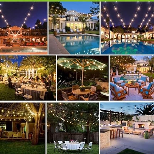 Banord Outdoor String Lights, 48FT Waterproof Patio Lights with 2W Dimmable LED Bulbs, for Outdoor Backyard, Garden, Deck, Porch, Gazebo, Balcony, Camping, Party