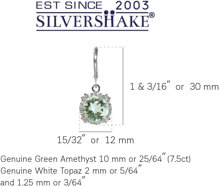 Silvershake 7.5ct. 10mm Natural Round Shape Green Amethyst and White Topaz 925 Sterling Silver Leverback Earrings