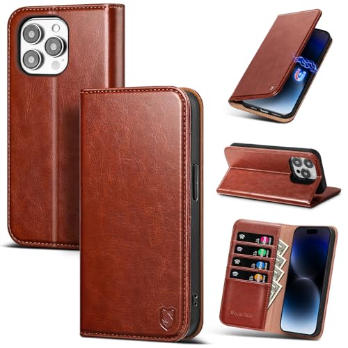 Scutumate Compatible with iPhone 15 Pro Case Wallet with Card Holder [4 Card Slots] Kickstand [RFID Blocking] PU Leather Phone Case Flip Protective Cover TPU Shockproof,for Apple 15 Pro,Brown