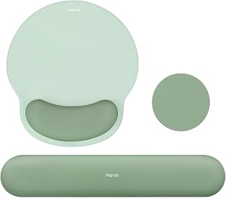 MOSISO Ergonomic Wrist Rest Set: Curved Mouse Pad, Keyboard Support & Coaster - Non-Slip, Pain Relief, Antique Green