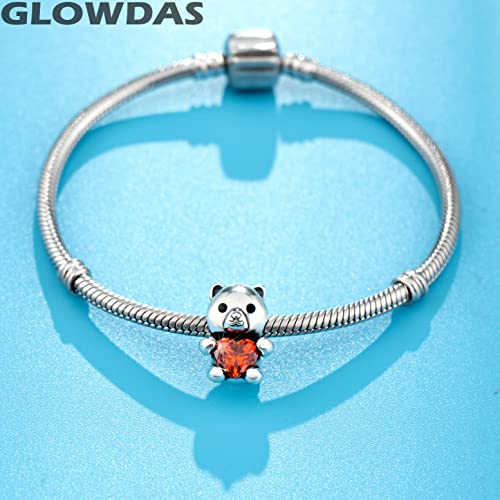 Teddy Bear Charms Hug My Heart fit Pandora Valentines Day Bracelet, 925 Sterling Silver "I Love You" Bear Beads with Garnet CZ for Lover/Couple/BFF/Pet Animal Lover3