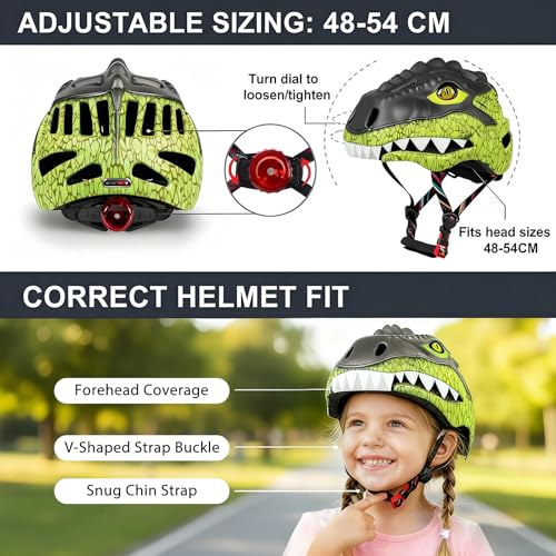 Image of KINGBIKE Kids 3D Helmet with Colorful Taillight, CPSC Certified, for Age 3-10,Adjustable Size,Multi-Sport Safety Skateboard Cycling Skate Scooter Roller Girls Boys Helmets