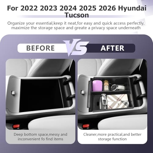 LUWU 2025 2026 Tucson Accessories for 2022-2025 2026 Hyundai Tucson Center Console Organizer Armrest Storage Box Armrest Console Organizer Insert Tray Black-trim(NOT FOR 2025 PHEV &Limited Model)