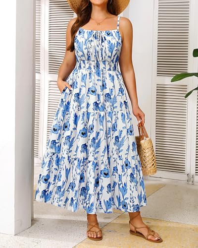 Plus Size Summer Dresses - Boho Maxi Sundress with Pockets Spaghetti Strap Long Casual Sun Dress for Vacation and Beach3
