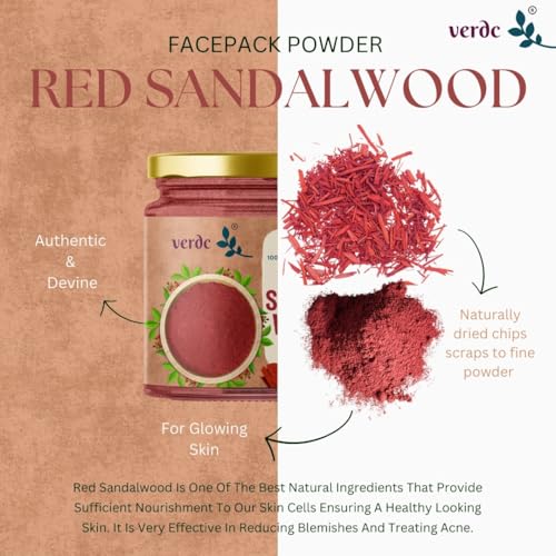 Image of Pure Red Sandalwood Face Pack Powder, Premium Forest Grade - Lal Chandan | Raktha Chandanam | For Skin Brightening, Acne, Blemishes, Dark Spots - 75 gm
