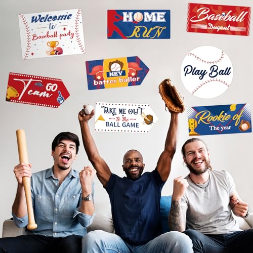 Image of Hooqict 20 Pieces Baseball Party Sign Baseball Party Decorations Welcome to Baseball Party Directional Signs for Sports Themed Birthday Party Decorations Baseball Concession Stand Party Supplies