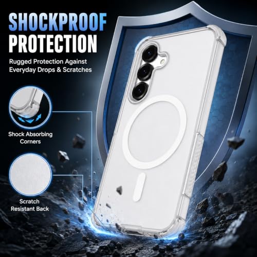 Image of MagPro Armor Case for Samsung Galaxy S25 | Strong MagSafe Compatible Cover, Rugged Hybrid Protection, Hard PC Back, Soft TPU Bumper, Shockproof, Scratch Resistant | Grey