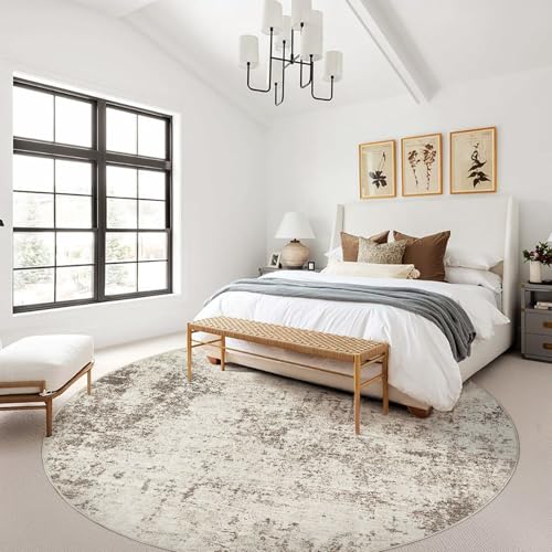 10ft Round Area Rug Living Room Rugs - 10x10 Washable Large Neutral Modern Abstract Soft Thin Rug Indoor Floor No Slip Rug Carpet for Bedroom Under Dining Table Home Office Decor - Dark Brown