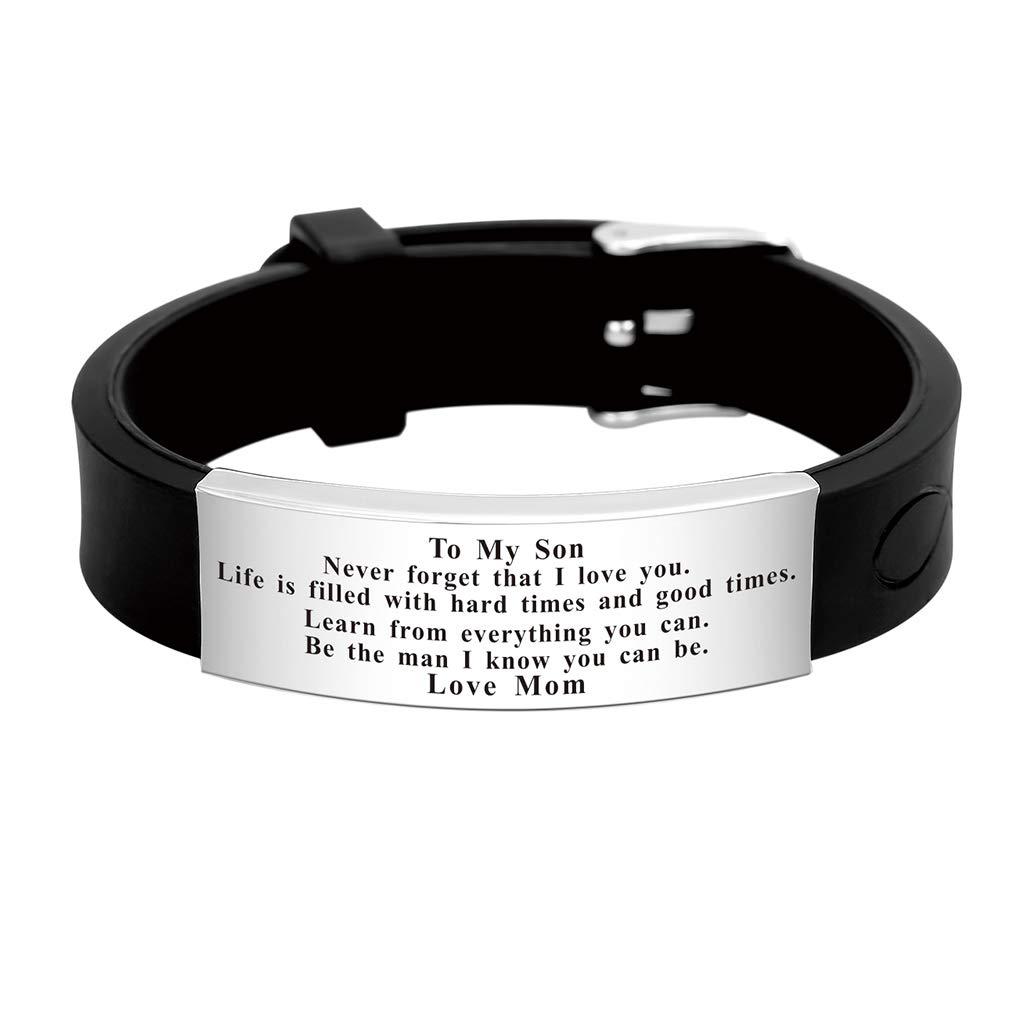 FALOGIJESon Bracelets from Mom Dad Mother Father Adjustable Cuff Bangle Personalized Concept Engraved Love Quote Gift