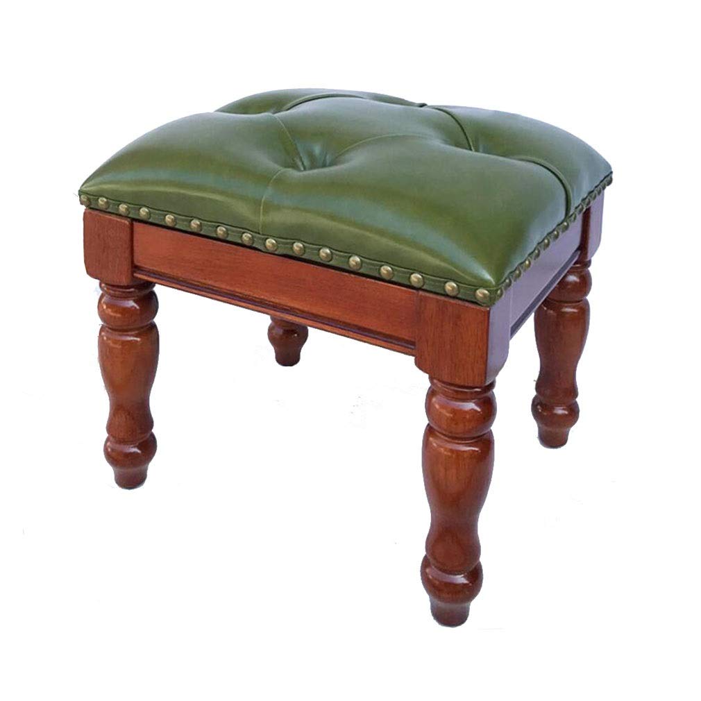 Petit siège de chaise ottoman touffeté en cuir et bois