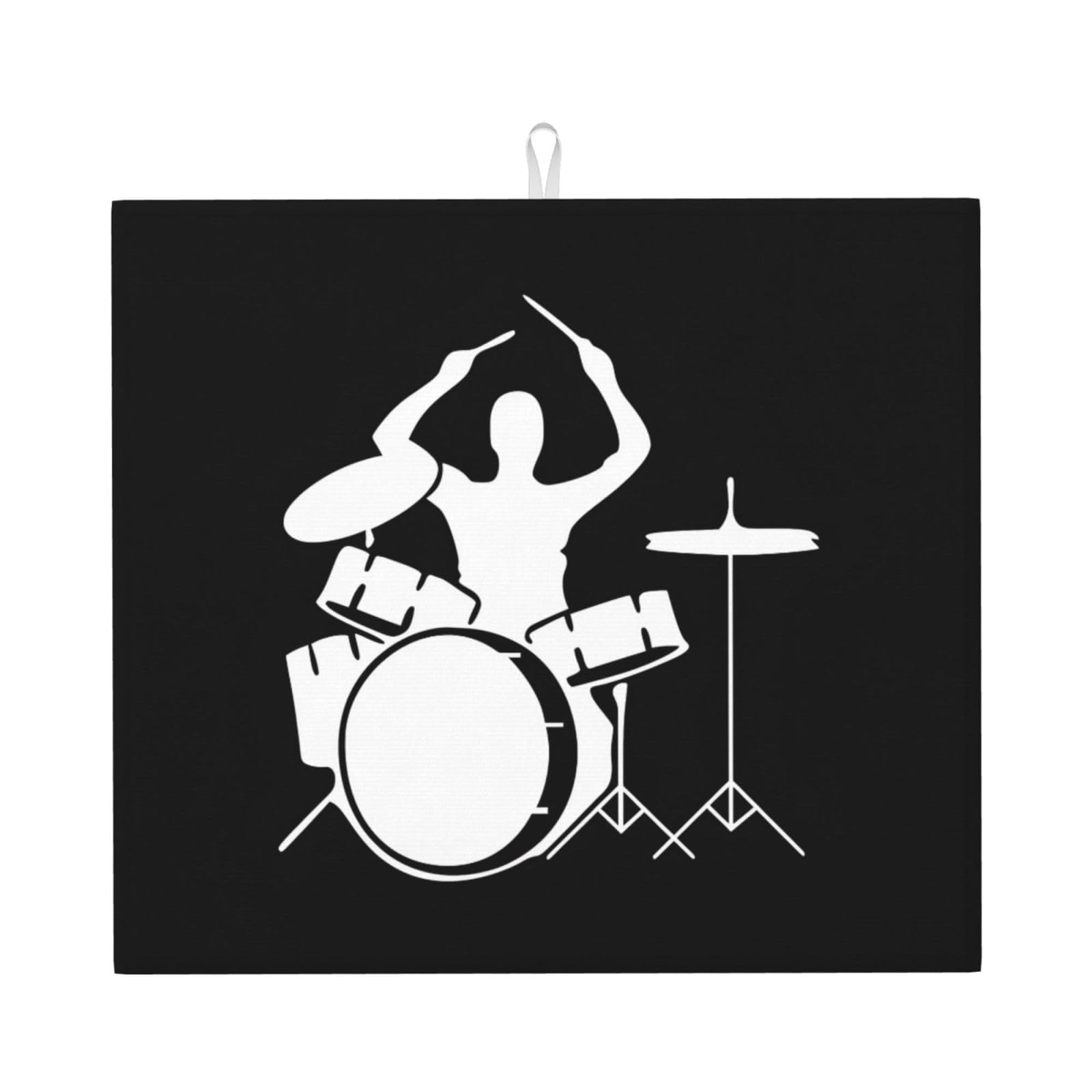 Yyhhaofa Black Drummer Prints Kitchen Drying Mat – Absorbent Dish Throw For Countertops, Non-Slip Quick-Dry Layer With Stylish Prints