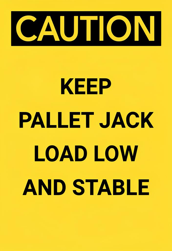 peiyeety Caution Keep Pallet Jack Load Low and Stable Tin Sign 12x8 Inch, Yellow & Black Safety Warning Metal Plaque for Warehouse, Loading Dock, Shop, Garage Wall Decor