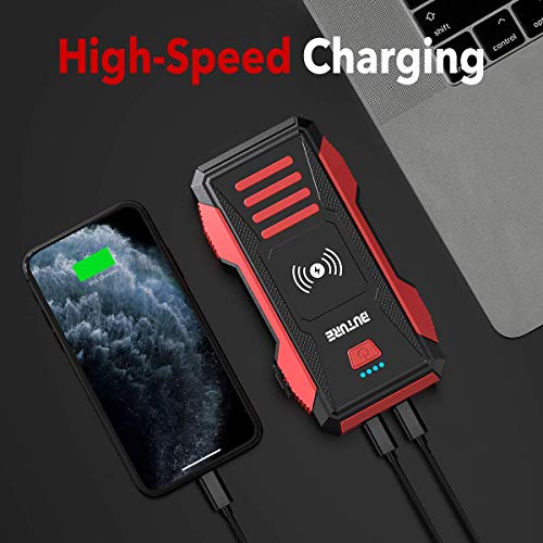 BUTURE 2500A Peak Car Jump Starter (up to All Gas, 8.0L Diesel Engine), 23800mAh Power Bank with 10W Wireless Charger, 12V Auto Battery Booster with Smart Jumper Cable, Quick Charging